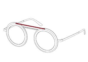 rysunek okularów z zaznaczeniem na czerwono umiejscowienia znaku pozycyjnego