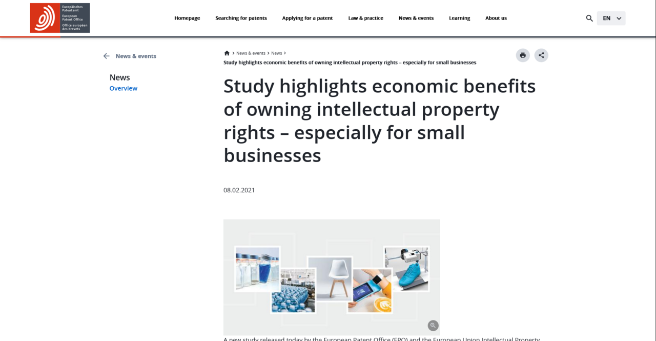 Study highlights economic benefits of owning intellectual property rights – especially for small businesses
